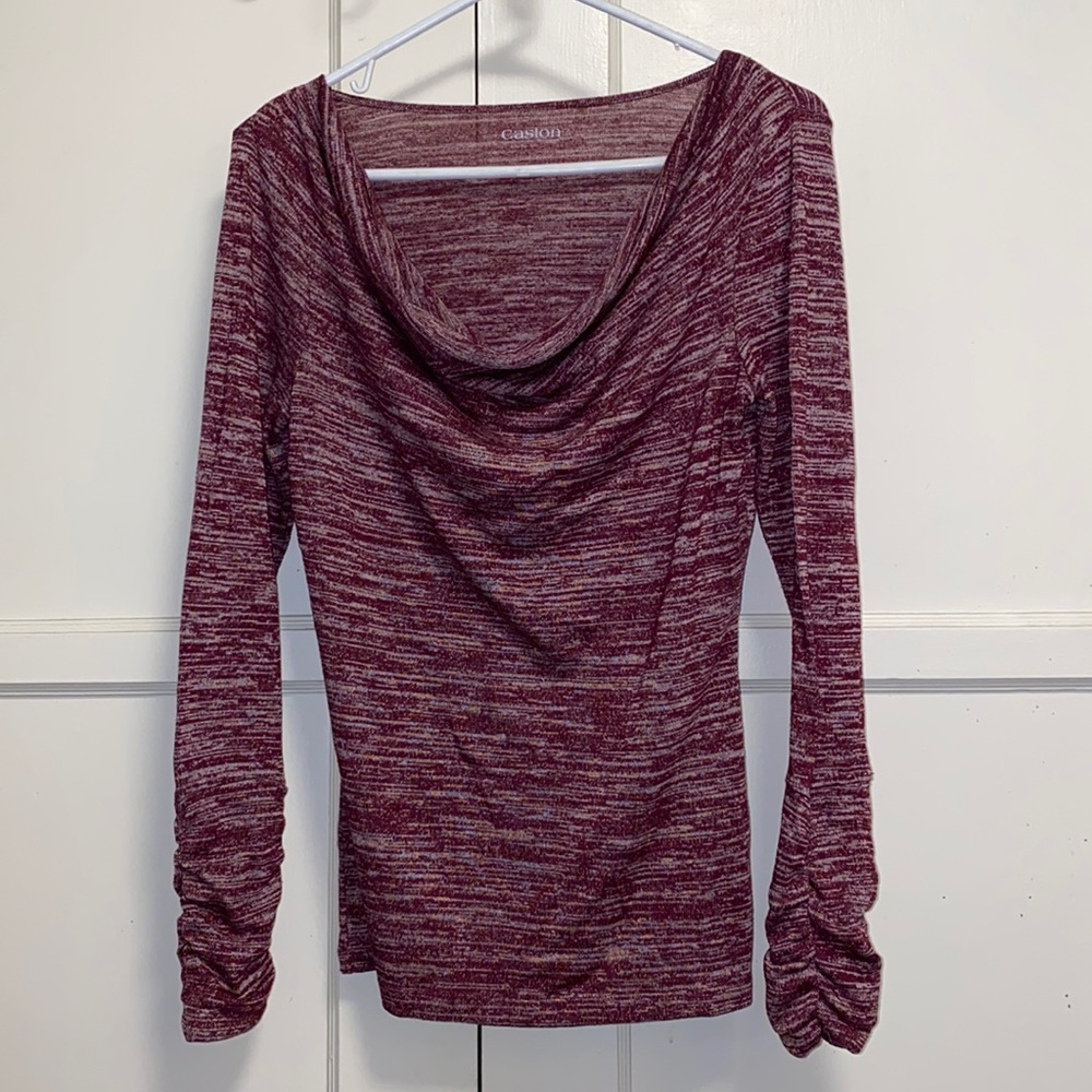 Caslon Medium Cowl Neck Long Sleeve Magenta Sweatshirt